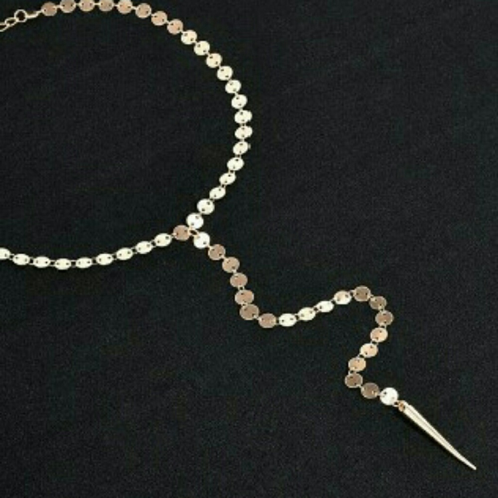 Gold Toned Choker & Lariat Neckace